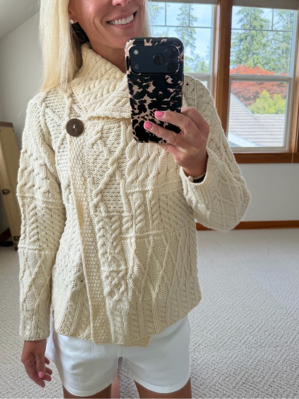 Carraigdonn Cream Cable Knit Button-Front Women’s Sweater from Ireland